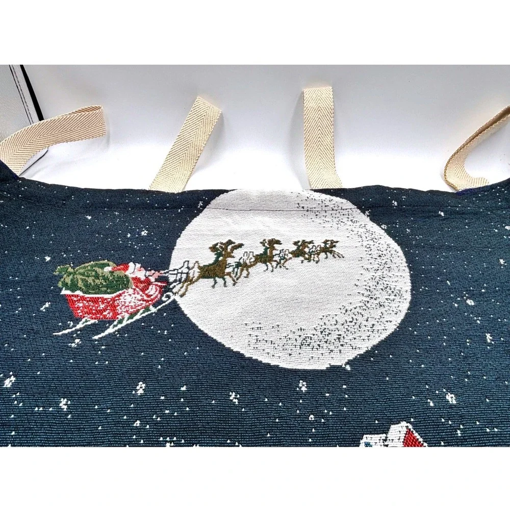 Vintage Christmas Tapestry Wall Hanging Scene Santa‎ Sleigh Snow Village